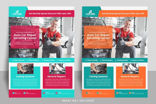 Vector folleto del centro de lavado, reparación y servicio de automóviles, diseño de carteles
