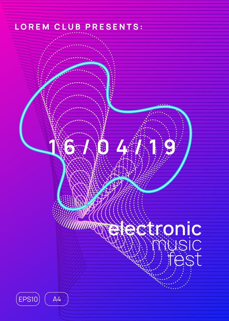 Vector folleto del club de neón música electrónica de baile trance party dj electroni