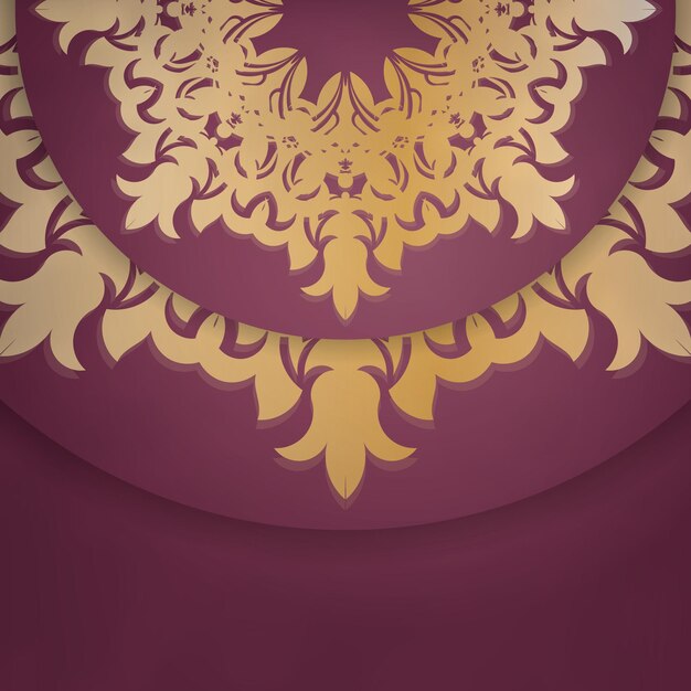 Folleto en color burdeos con adornos de mandala dorado preparado para tipografía.