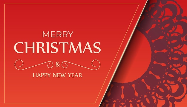 Folleto de color rojo feliz navidad y feliz año nuevo con adorno burdeos vintage