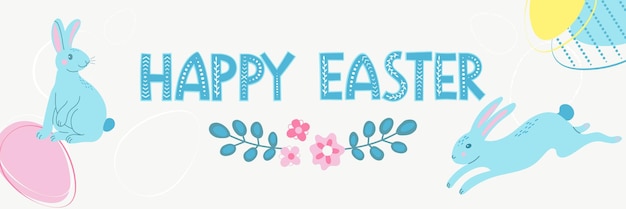 Folleto de colores pastel con huevos y conejo de Pascua Poster de Pascua Feliz