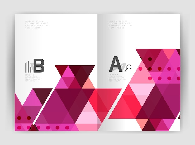 Vector folleto comercial moderno o plantilla de portada de folleto a4 fondo abstracto con triángulos de color fondo de impresión de informe anual diseño vectorial para opciones de número de diagrama de diseño de flujo de trabajo o diseño web