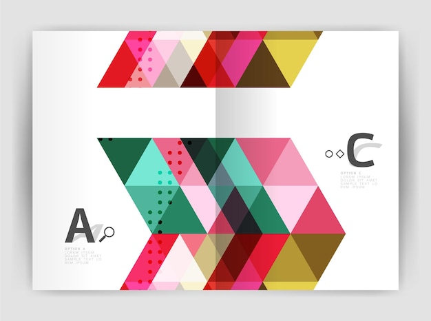Folleto comercial moderno o plantilla de portada impresa de folleto Fondo abstracto con triángulos de color Diseño vectorial para opciones de número de diagrama de diseño de flujo de trabajo o diseño web