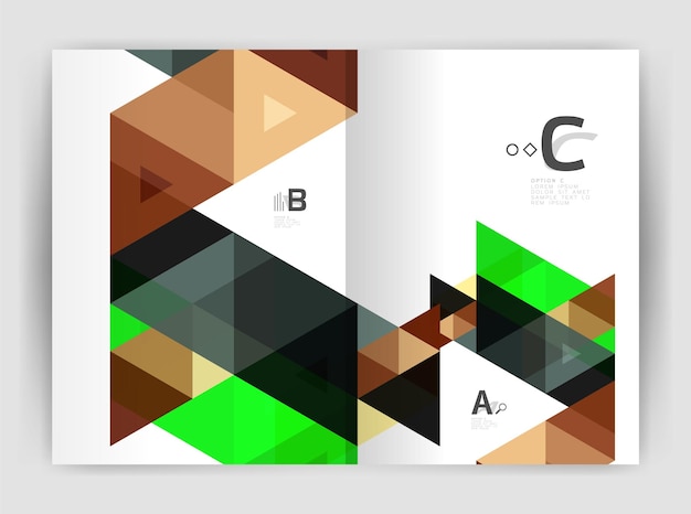 Folleto comercial moderno o plantilla de portada impresa de folleto Fondo abstracto con triángulos de color Diseño vectorial para opciones de número de diagrama de diseño de flujo de trabajo o diseño web