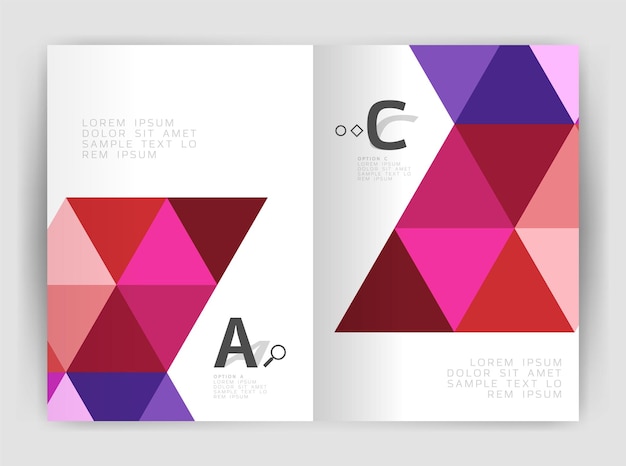 Folleto comercial moderno o plantilla de portada impresa de folleto Fondo abstracto con triángulos de color Diseño vectorial para opciones de número de diagrama de diseño de flujo de trabajo o diseño web
