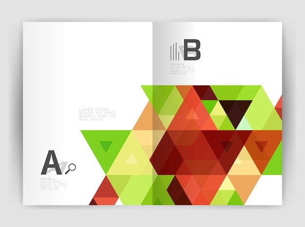 Folleto comercial moderno o plantilla de portada impresa de folleto Fondo abstracto con triángulos de color Diseño vectorial para opciones de número de diagrama de diseño de flujo de trabajo o diseño web