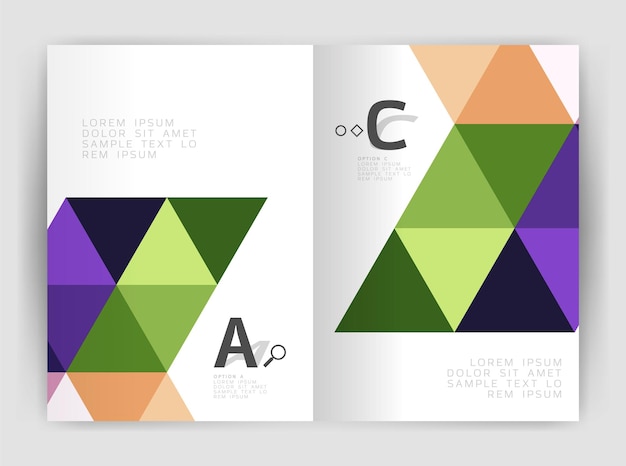 Folleto comercial moderno o plantilla de portada impresa de folleto Fondo abstracto con triángulos de color Diseño vectorial para opciones de número de diagrama de diseño de flujo de trabajo o diseño web