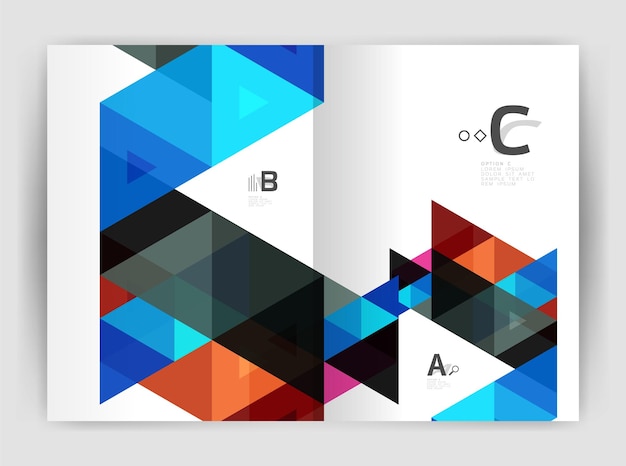 Folleto comercial moderno o plantilla de portada impresa de folleto Fondo abstracto con triángulos de color Diseño vectorial para opciones de número de diagrama de diseño de flujo de trabajo o diseño web