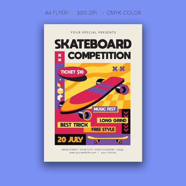 Vector folleto de competencia de patinetas