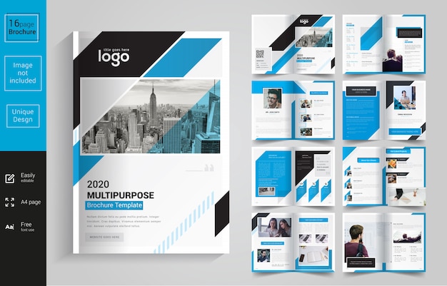 Folleto corporativo azul y negro