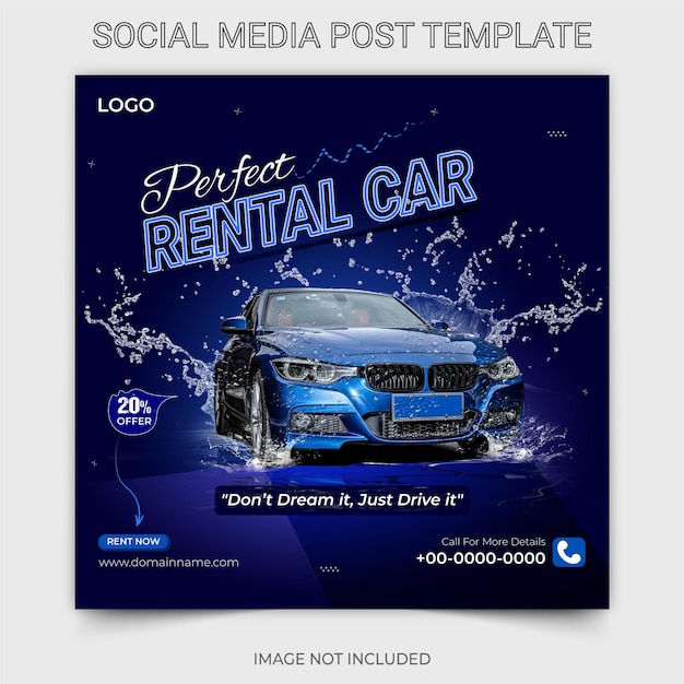 Vector folleto cuadrado de alquiler de coches o plantilla de publicación de instagram de diseño de banner web