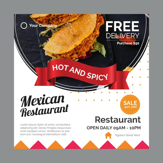 Vector folleto cuadrado para restaurante de comida mexicana