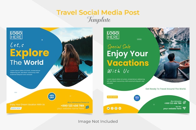 Folleto cuadrado de viajes y turismo de vacaciones y plantilla de banner de publicación de redes sociales de facebook e instagram