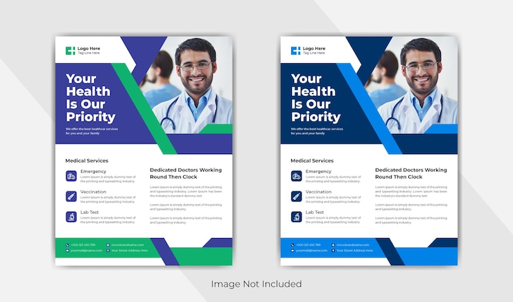 Folleto dental de marketing de atención médica o cartel de promoción de atención médica médica