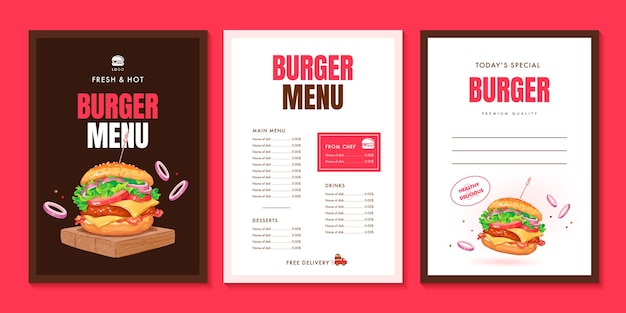 Folleto de diseño de diseño de menú de restaurante de hamburguesas