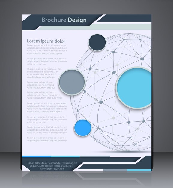 Folleto de diseño vectorial con esfera, plantilla de diseño de volante, web, diseño con colores azules