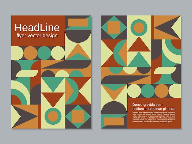 Folleto de dos caras con plantilla de diseño de vector de fondo de color retro geométrico abstracto