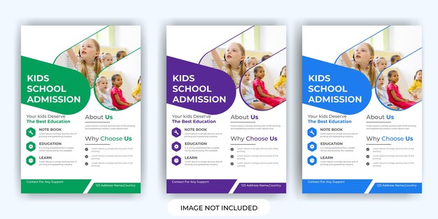 Folleto de educación de admisión escolar y plantilla de diseño de carteles.