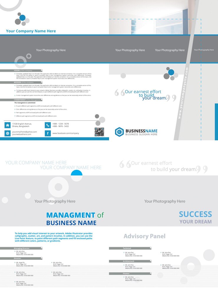 Vector folleto de la empresa de bienes raíces bifold
