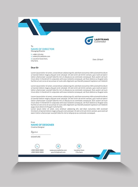 un folleto para la empresa de la empresa se muestra en azul y negro