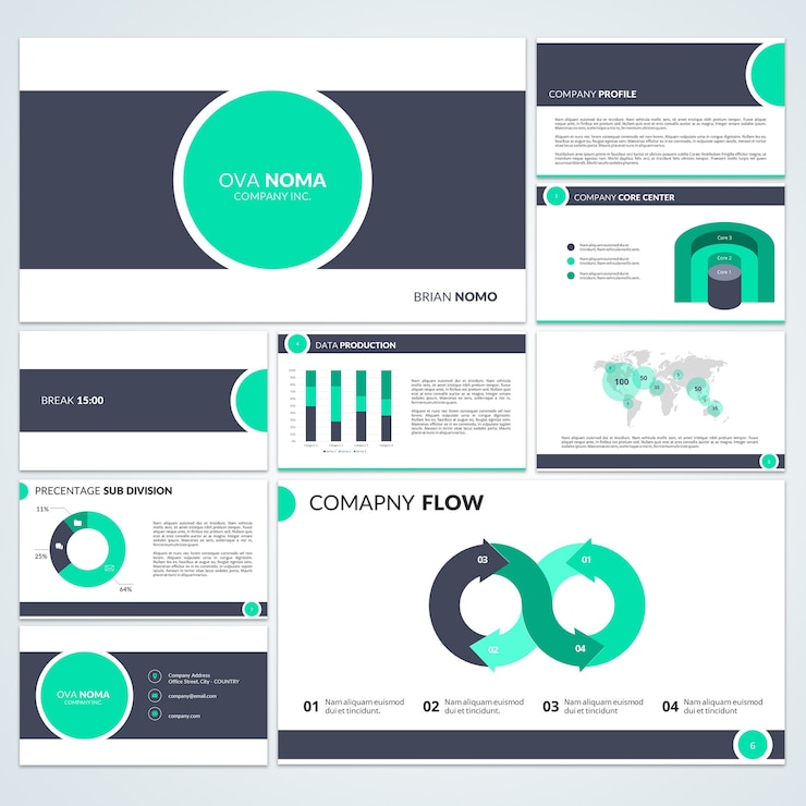 Vector folleto de la empresa tema verde oval