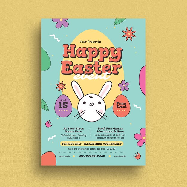 Vector folleto del evento de búsqueda de huevos de pascua