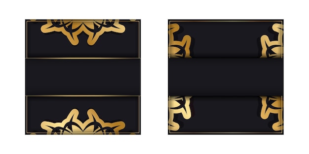 Folleto de felicitación en color negro con patrón abstracto dorado para su marca.