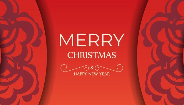 Folleto Feliz Navidad y Feliz Año Nuevo Color rojo con patrón burdeos de lujo