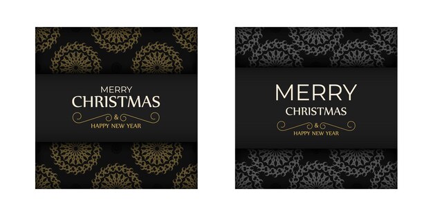 Folleto de feliz navidad y próspero año nuevo en color negro con adorno de naranja de invierno