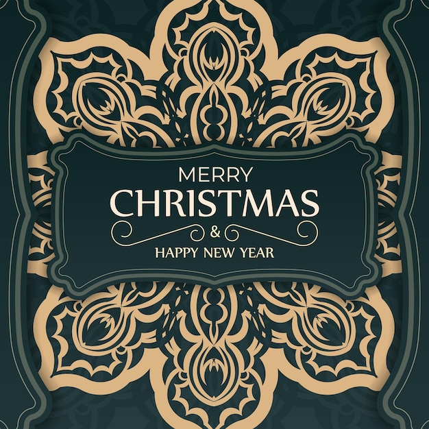 Folleto Feliz Navidad verde oscuro con adorno amarillo vintage