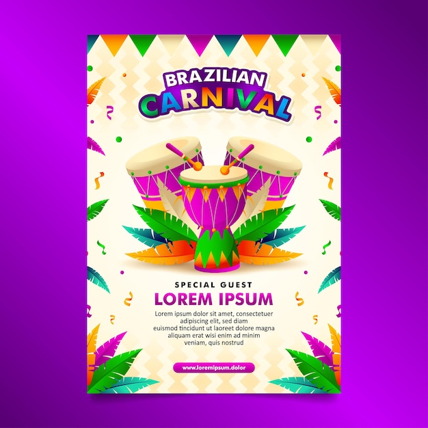Vector folleto del festival brasileño con un lindo y colorido diseño de elemento samba batucada drum