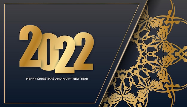 Folleto Festivo 2022 Feliz Navidad y Próspero Año Nuevo en negro con adornos de oro vintage