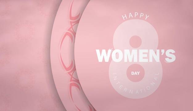 Folleto festivo 8 de marzo día internacional de la mujer rosa con patrón de invierno