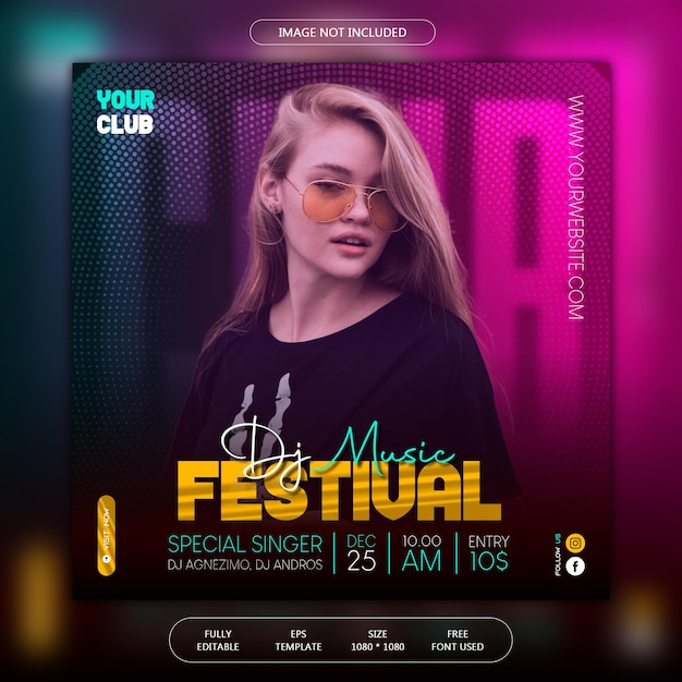 Vector folleto de fiesta de club nocturno publicación en redes sociales premium