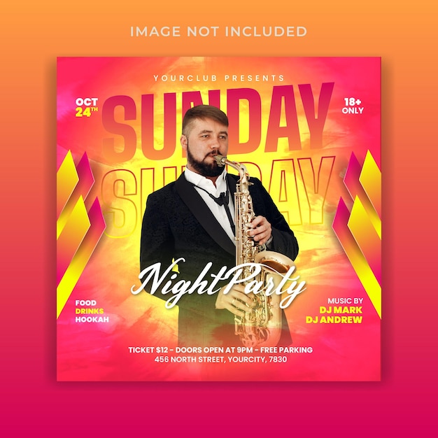 Folleto de fiesta después del trabajo, publicación en redes sociales, banner web Vector Premium