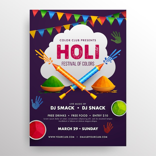 Folleto de fiesta holi colorido