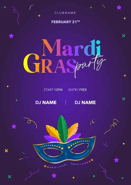 Folleto de fiesta de Mardi Gras