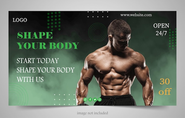 Folleto de fitness de gimnasio y plantilla de banner de póster diseño simple para redes sociales