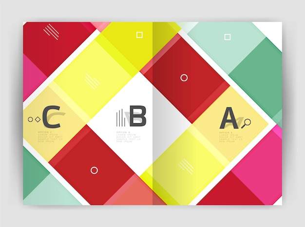 Folleto geométrico a4 plantilla de negocios folleto resumen de fondo con infografías opciones abc plantilla de impresión moderna