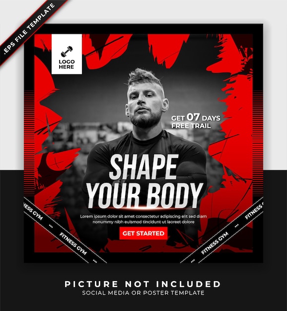Folleto de gimnasio o póster diseño de plantilla de promoción de instagram de redes sociales