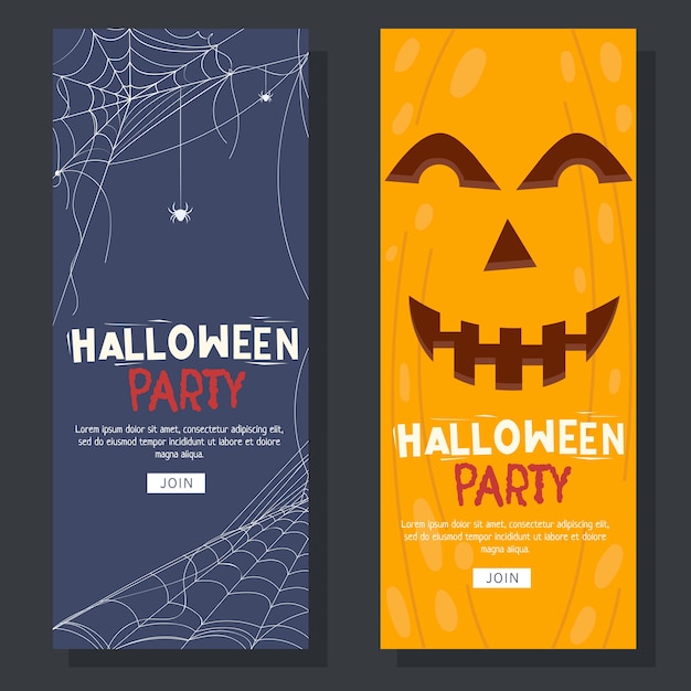 Vector folleto de halloween con tela de araña y fondo de calabaza