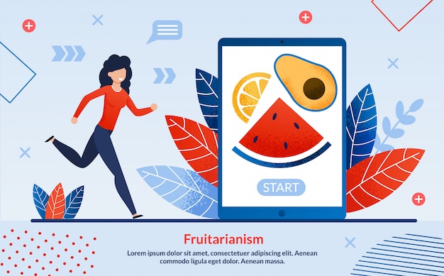 Vector folleto informativo fruitarismo nutrición adecuada