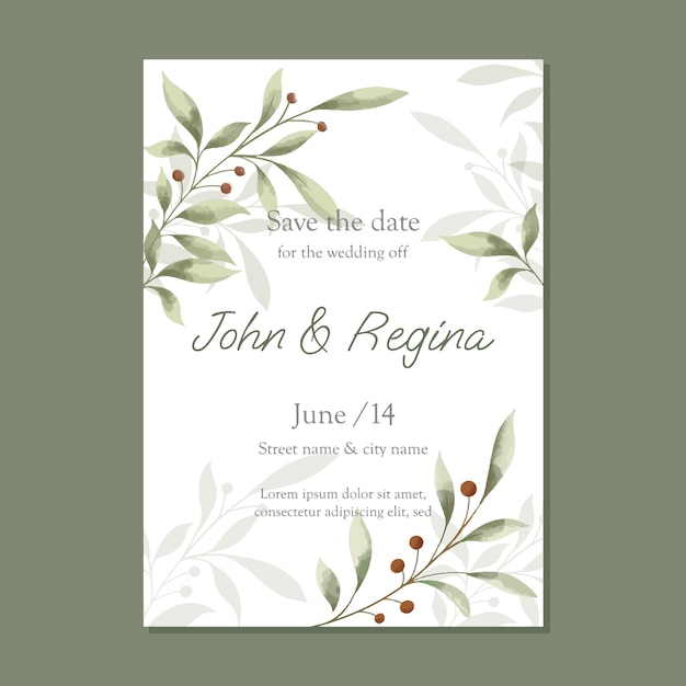 Vector folleto de invitación de boda a5 con delicado diseño floral verde