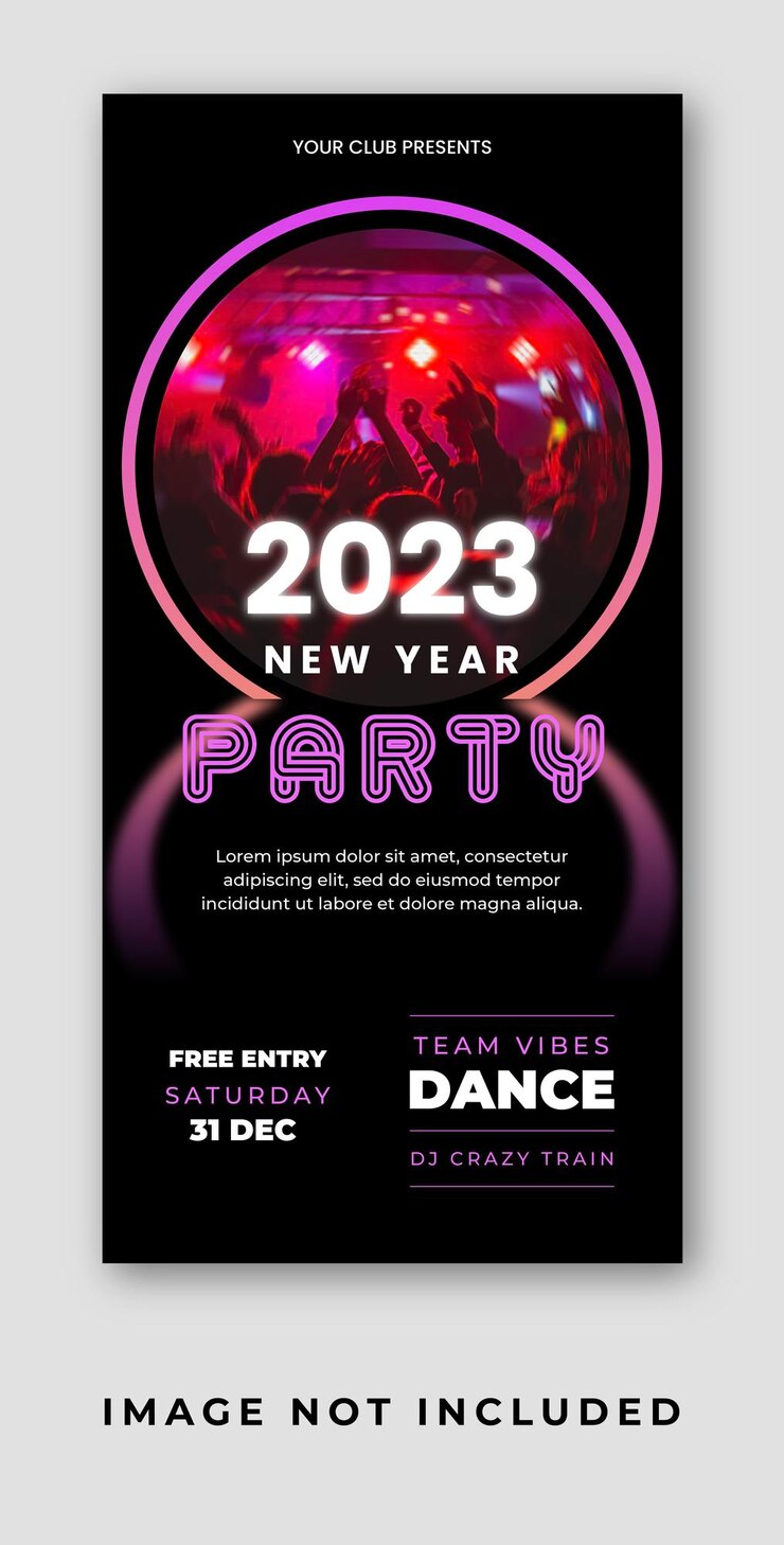 Vector folleto de invitación del club de año nuevo 2023 o plantilla de póster de redes sociales