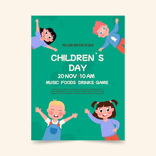 Folleto de invitación para una fiesta del día del niño niños niña y niño