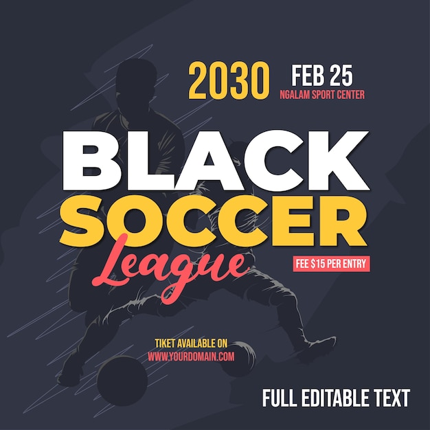 Vector folleto de la liga de fútbol de fútbol negro