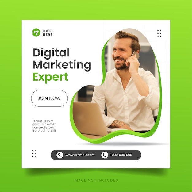 Folleto de marketing digital verde o banner de redes sociales