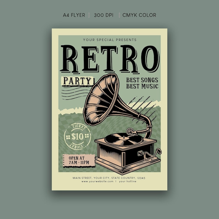 Vector folleto de música retro