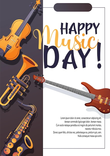 Folleto de música vectorial con instrumentos y texto