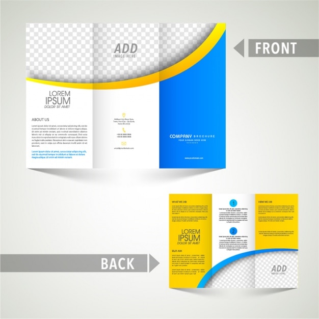 Vector folleto de negocios con formas azules y amarillas